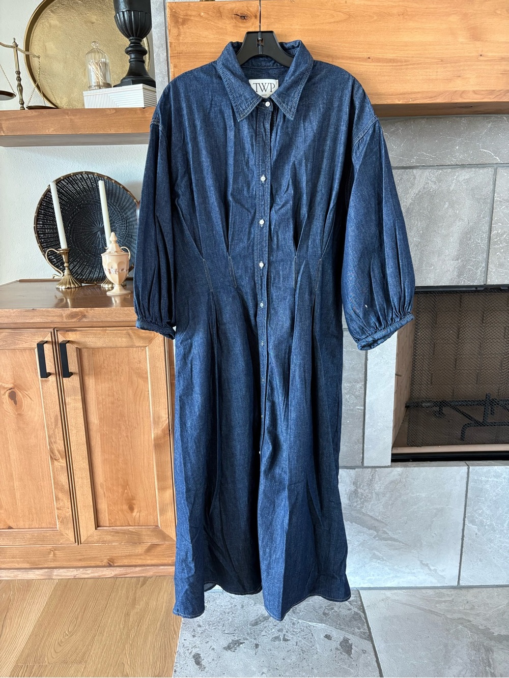 TWP Indigo Denim Button-Front Midi Dress